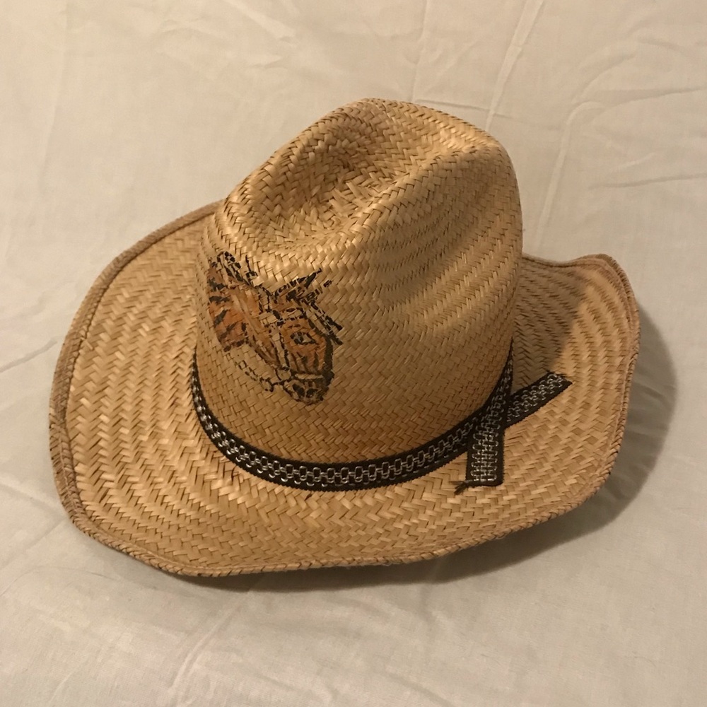 Cowgirl country hat with horse print straw design